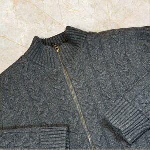 Schott Bros Cable Knit Full Zip Sweater Jacket Charcoal Gray‎ XL Mens